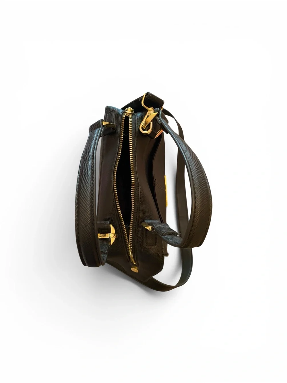 Steve Madden Black Leather Top-Handle Crossbody Bag with Gold Accents - Picture 5 of 15